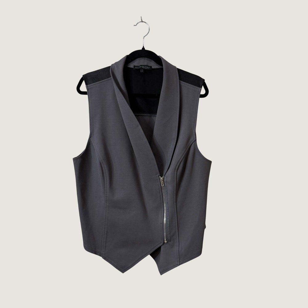 Mynt 1792 Womens Gray Asymmetrical Side Zip Vest Faux Leather Trim Plus Size 2X